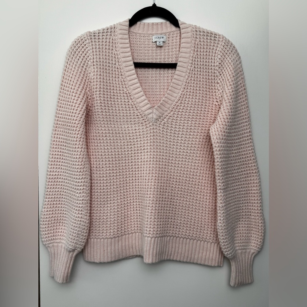 J. Crew 100% cotton Women's V-Neck Pink Waffle Knit Sweater Size M - Picture 2 of 5